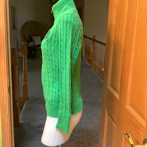 Ralph Lauren cable knit full zip lime green and navy blue sweater Medium - Picture 7 of 17